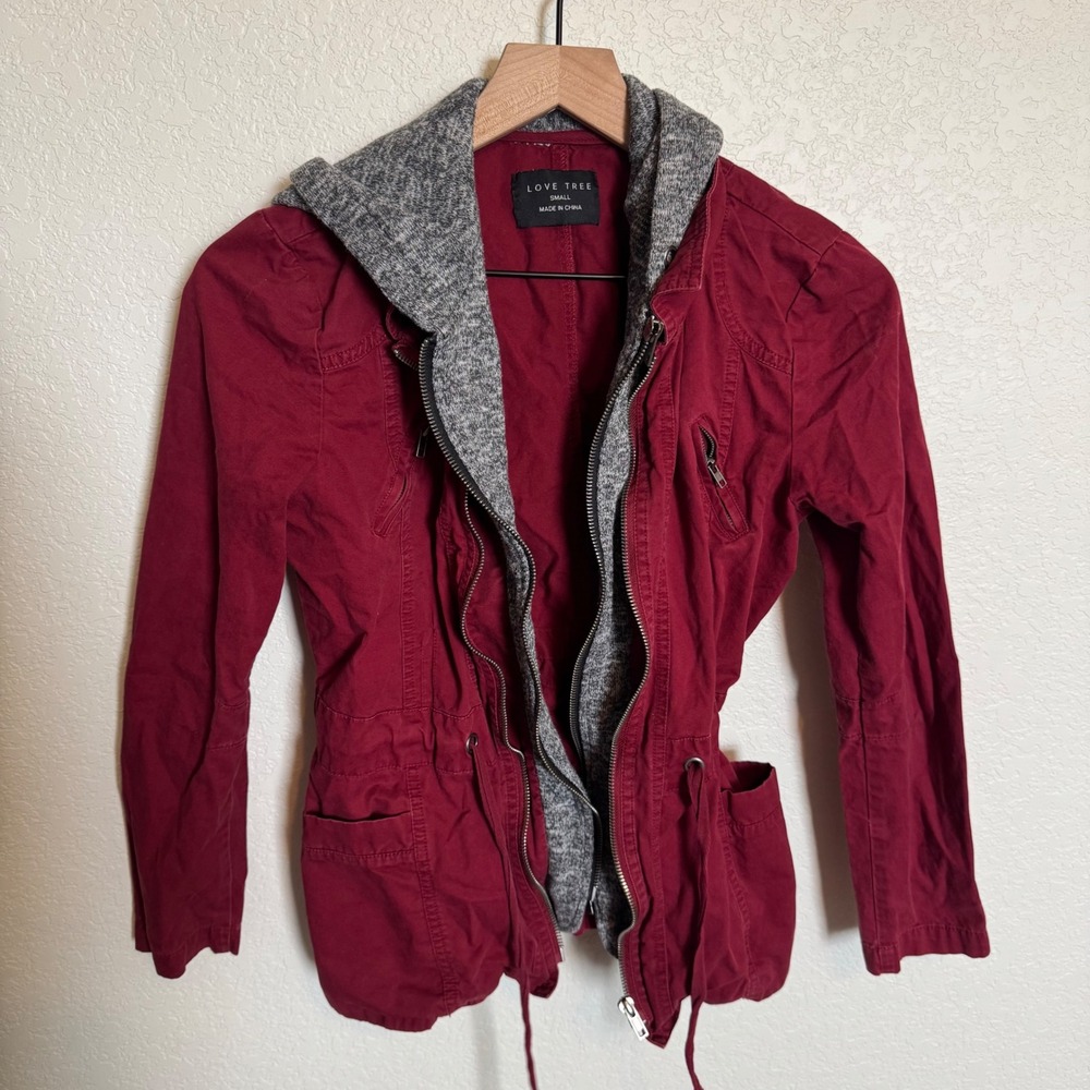 Utility Gorpcore Love Tree Cargo Jacket Small Burgundy Red